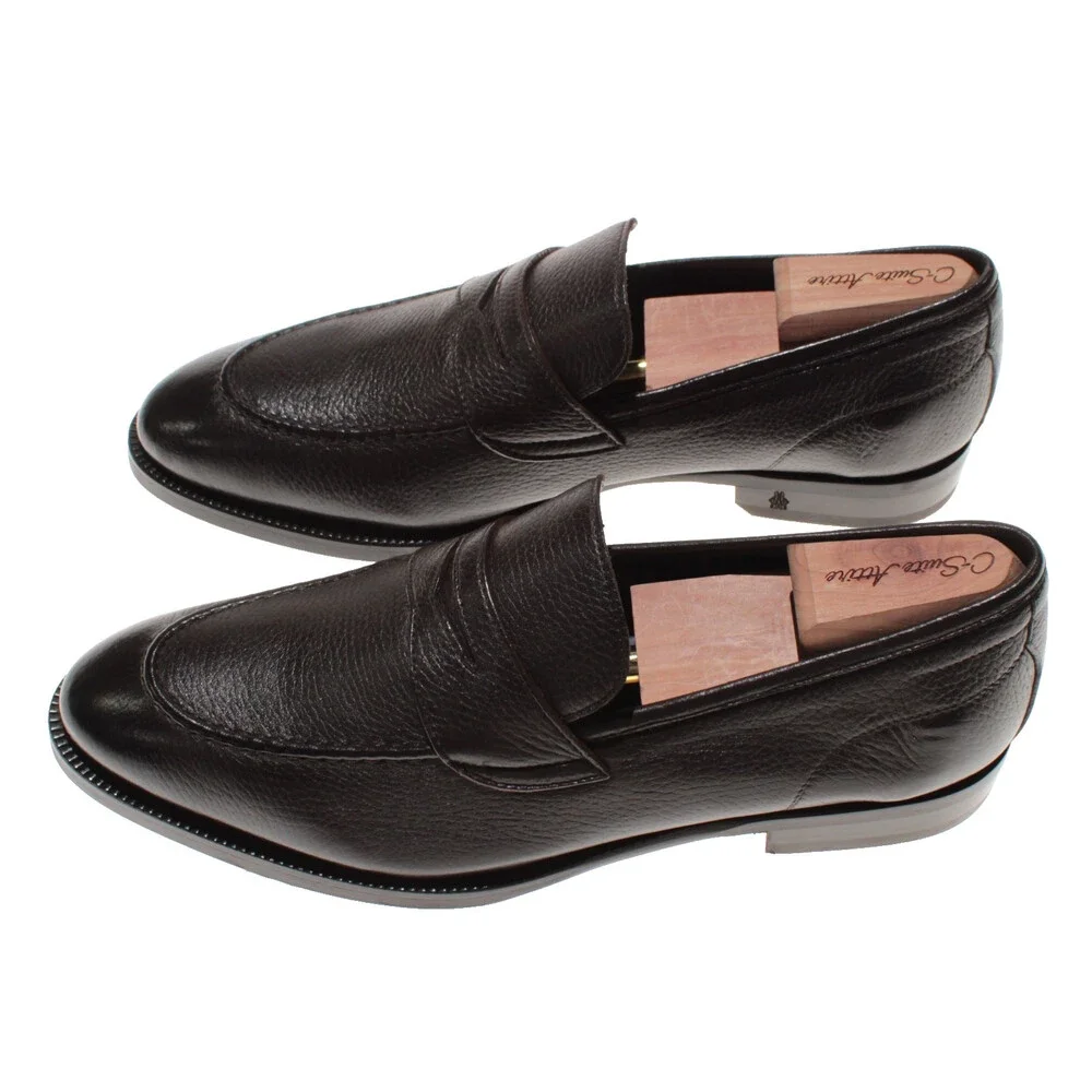 Di Bianco NWB Penny Loafers Size 10.5 US in Dark Brown Pebbled Leather